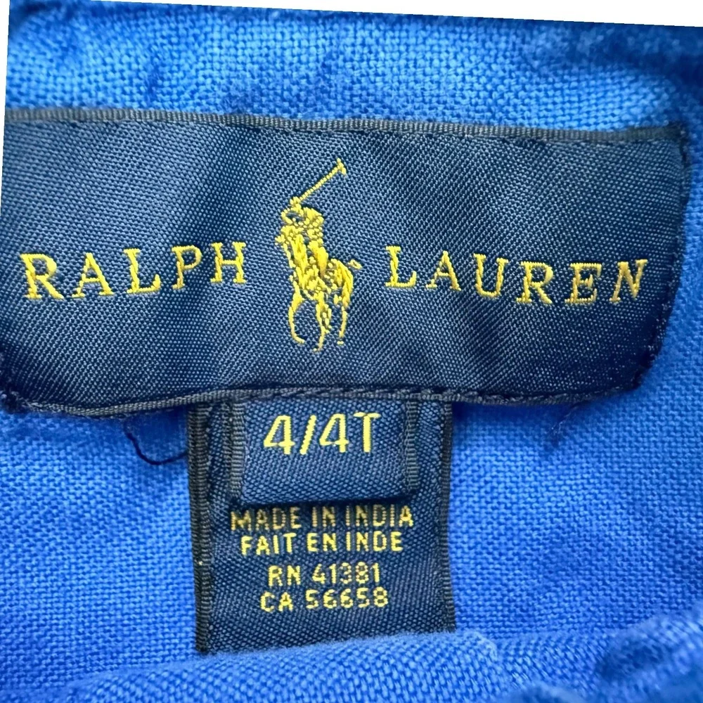 Ralph Lauren Boys Blue Short Sleeve Oxford Button Down Shirt Size 4 4T Pony